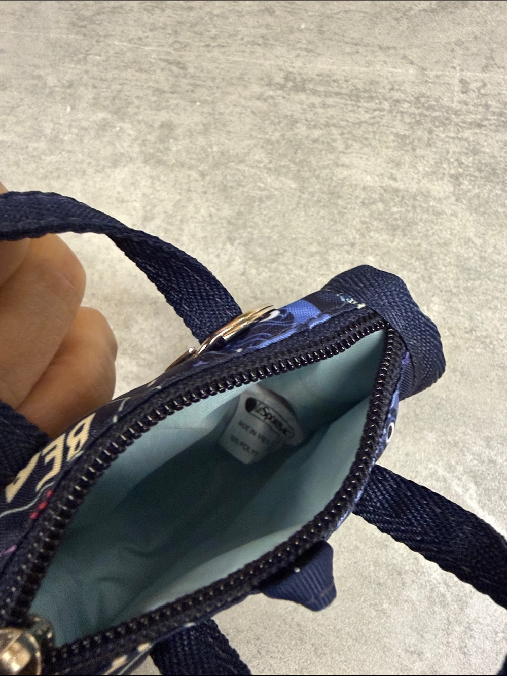 Le Sportsac Navy Graphic Mini Backpack Keychain with Colorful Prints - Picture 3 of 3